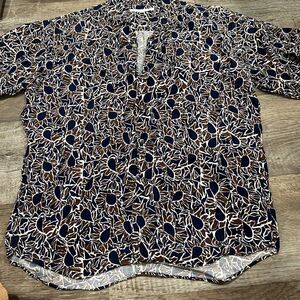 Perry Ellis Men's Blue and Brown Patterned Shirt M